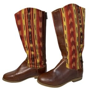 Reef Santa Marta Knee High Boots Women Size 7‎ Back Zip Brown Aztec Western Boho